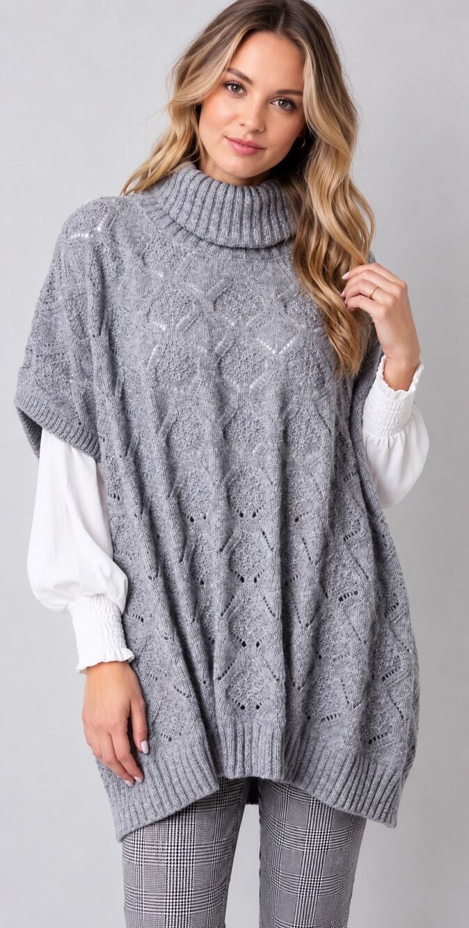 NWT LC Lauren Conrad One Size Gray Cable Knit Turtleneck Poncho Sweater